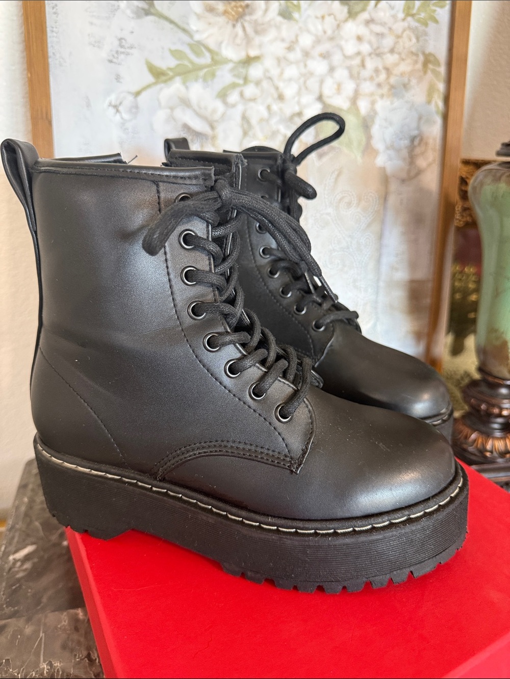 Steve Madden Black Platform Lace-Up Combat Boots